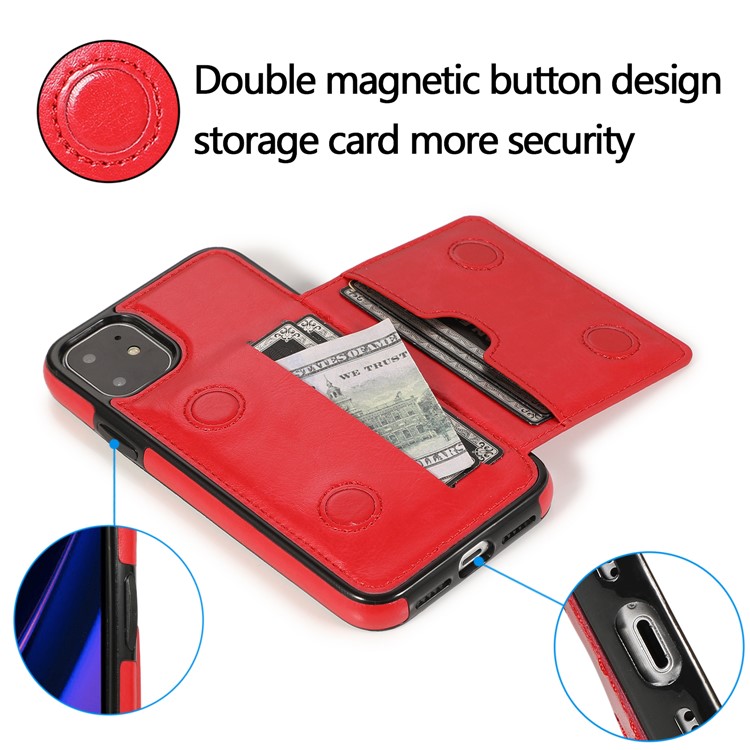 PU Leather + TPU Multiple Card Slots Stand Phone Cover Shell for iPhone 11 6.1 inch (2019) - Red-5