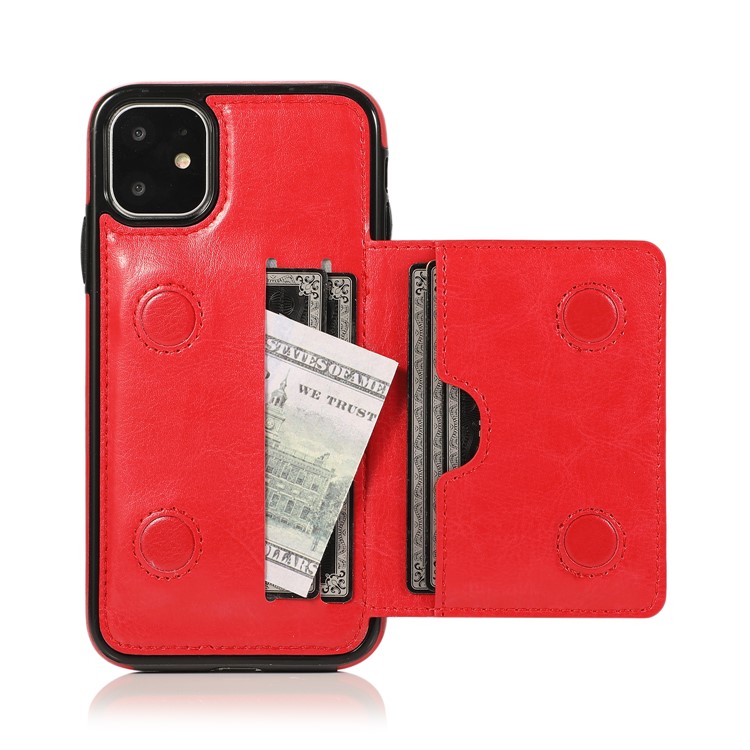 PU Leather + TPU Multiple Card Slots Stand Phone Cover Shell for iPhone 11 6.1 inch (2019) - Red-8