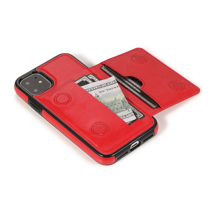 PU Leather + TPU Multiple Card Slots Stand Phone Cover Shell for iPhone 11 6.1 inch (2019) - Red-9