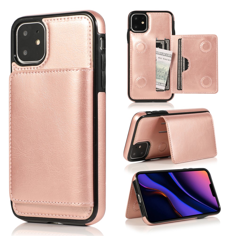 PU Leather + TPU Multiple Card Slots Stand Phone Cover Shell for iPhone 11 6.1 inch (2019) - Rose Gold-1