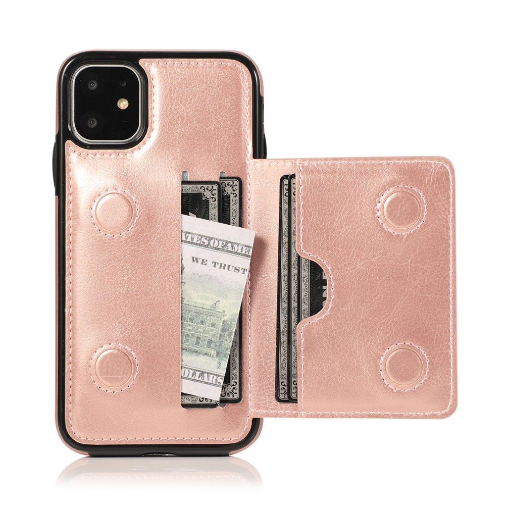 PU Leather + TPU Multiple Card Slots Stand Phone Cover Shell for iPhone 11 6.1 inch (2019) - Rose Gold-10