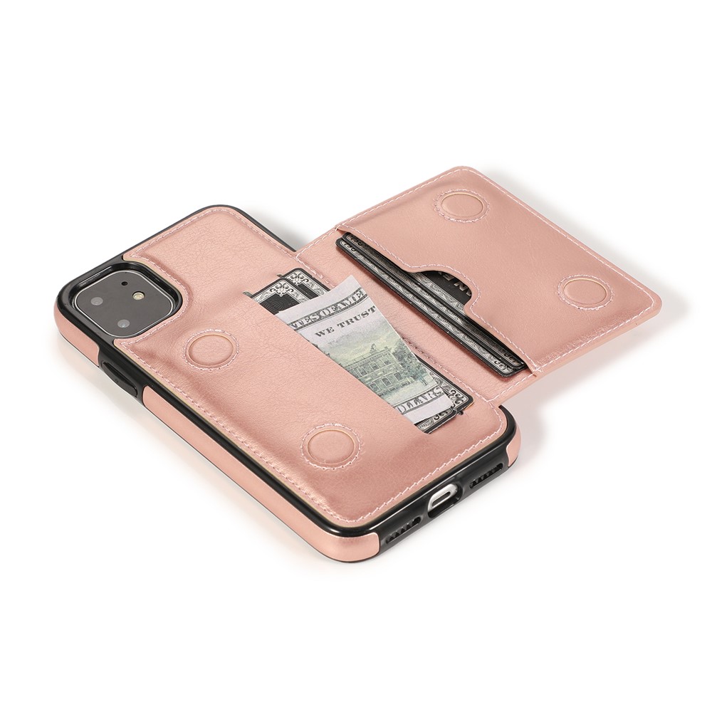 PU Leder + TPU Mehrere Kartensteckplätze Stand Phone Cover Shell Für Iphone 11 6,1 Zoll (2019) - Roségold