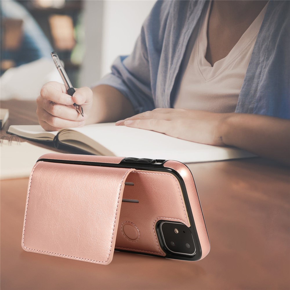 PU Leather + TPU Multiple Card Slots Stand Phone Cover Shell for iPhone 11 6.1 inch (2019) - Rose Gold-13