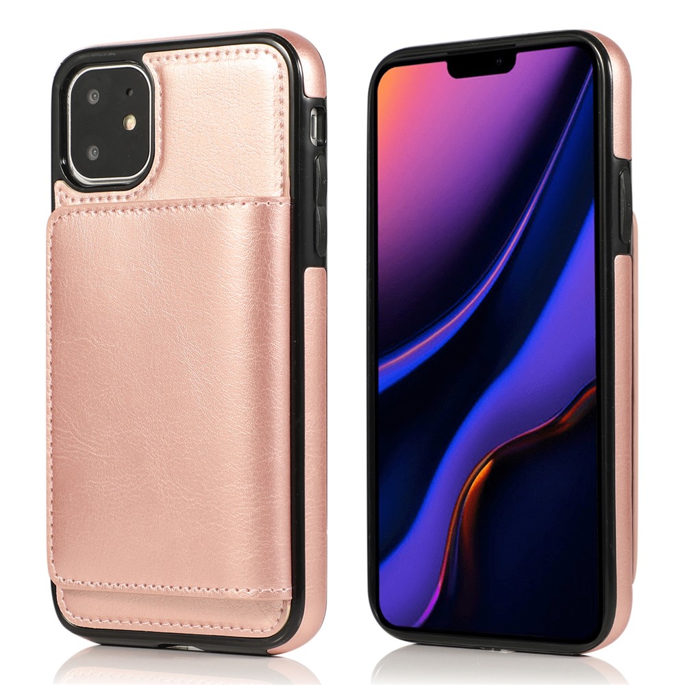 PU Leather + TPU с Несколькими Карточками Стоят Оболочка Телефона Для Iphone 11 6,1 Дюйма (2019) - Розовое Золото