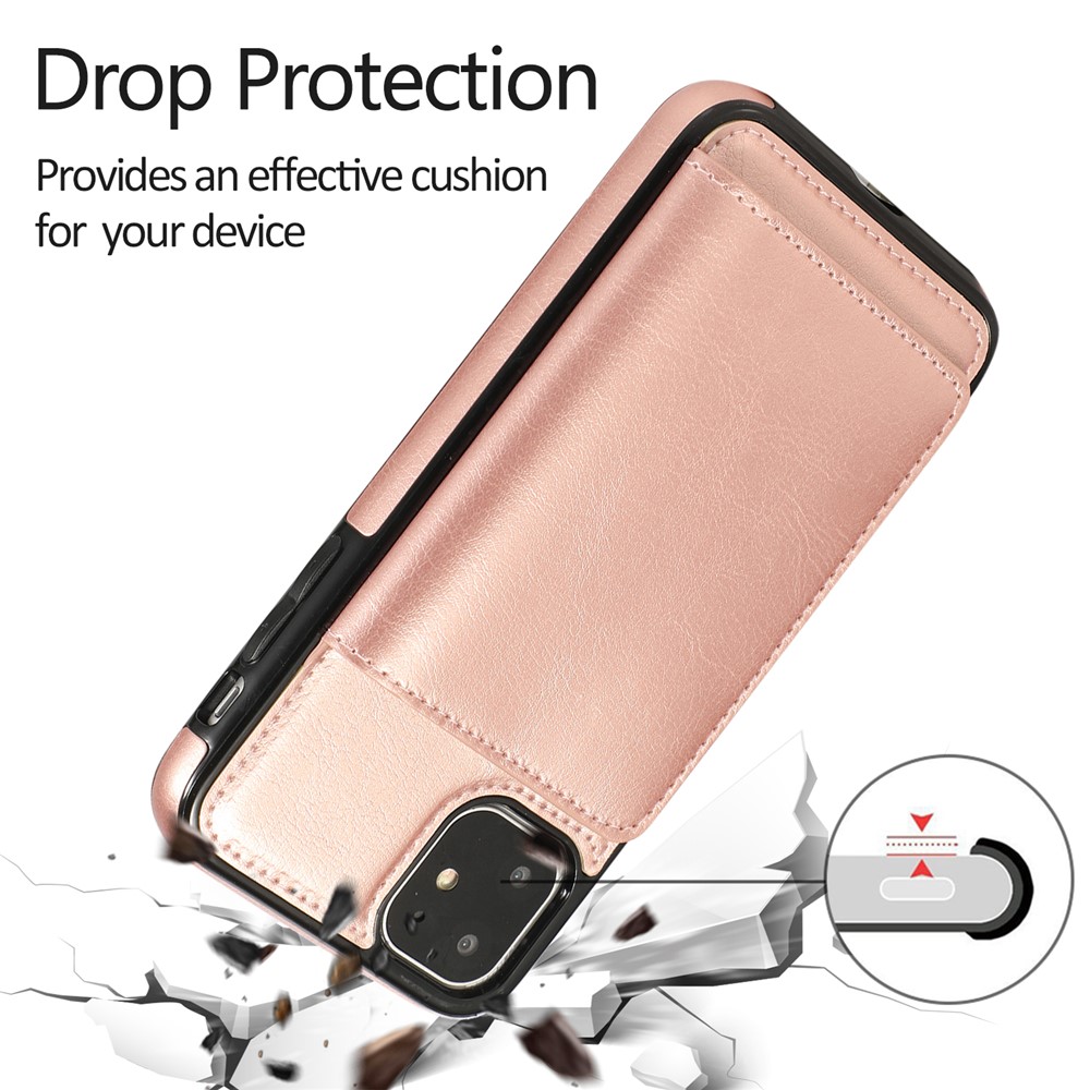 PU Leather + TPU Multiple Card Slots Stand Phone Cover Shell for iPhone 11 6.1 inch (2019) - Rose Gold-4