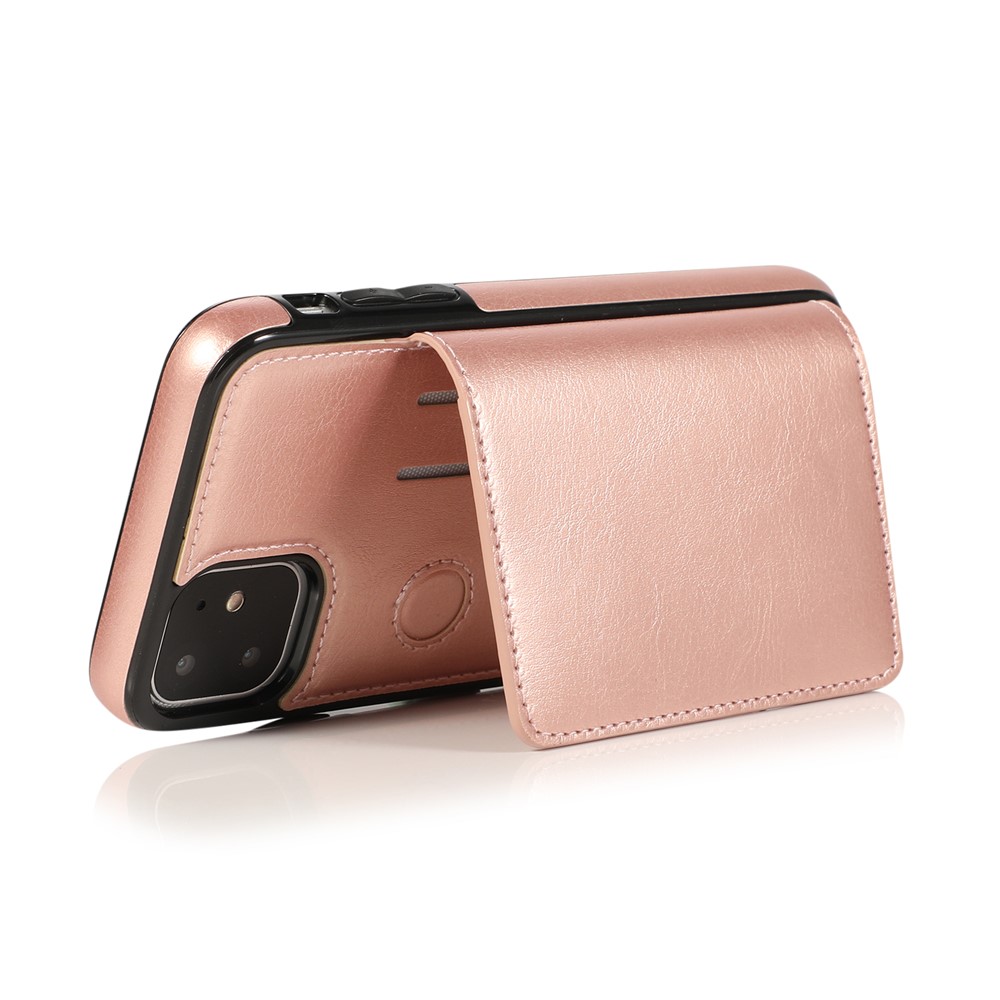 PU Leather + TPU Multiple Card Slots Stand Phone Cover Shell for iPhone 11 6.1 inch (2019) - Rose Gold-9