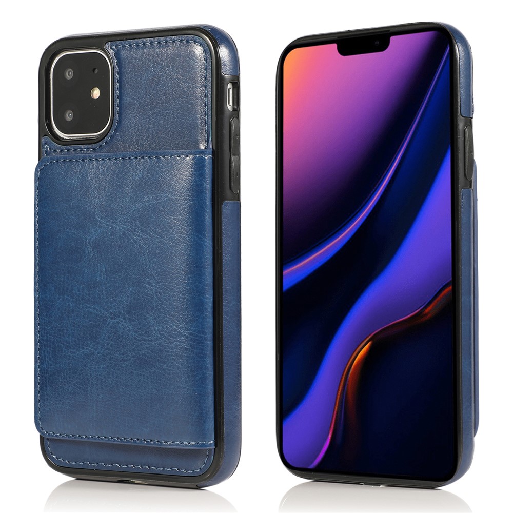 Couro Pu + Tpu Vários Slots De Cartão Suporte Shell Tampa Do Telefone Para Iphone 11 6.1 Polegadas (2019) - Azul-2