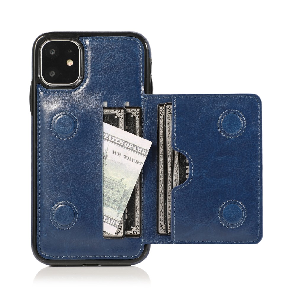 Couro Pu + Tpu Vários Slots De Cartão Suporte Shell Tampa Do Telefone Para Iphone 11 6.1 Polegadas (2019) - Azul-8