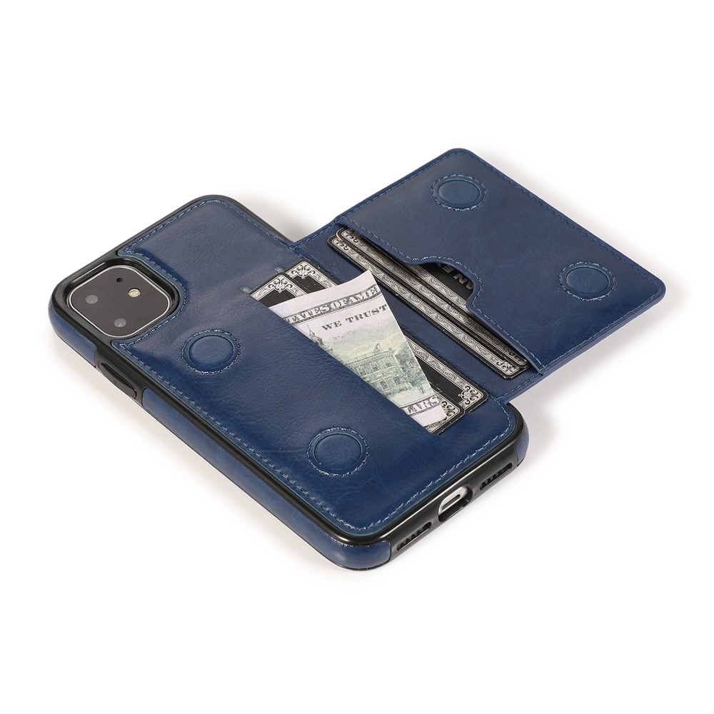Couro Pu + Tpu Vários Slots De Cartão Suporte Shell Tampa Do Telefone Para Iphone 11 6.1 Polegadas (2019) - Azul-9