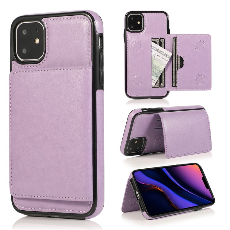 PU Leather + TPU Multiple Card Slots Stand Phone Cover Shell for iPhone 11 6.1 inch (2019) - Purple-1