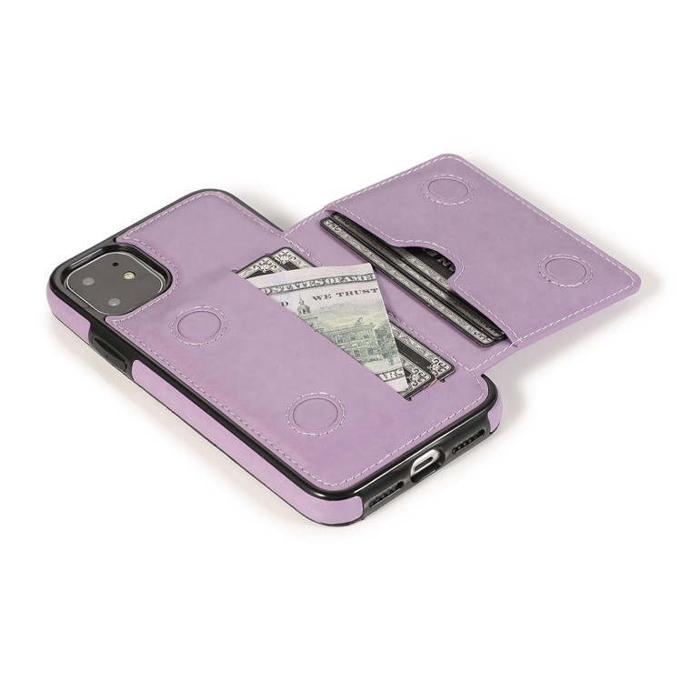 PU Leather + TPU Multiple Card Slots Stand Phone Cover Shell for iPhone 11 6.1 inch (2019) - Purple-11