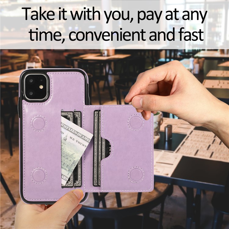 PU Leather + TPU Multiple Card Slots Stand Phone Cover Shell for iPhone 11 6.1 inch (2019) - Purple-12