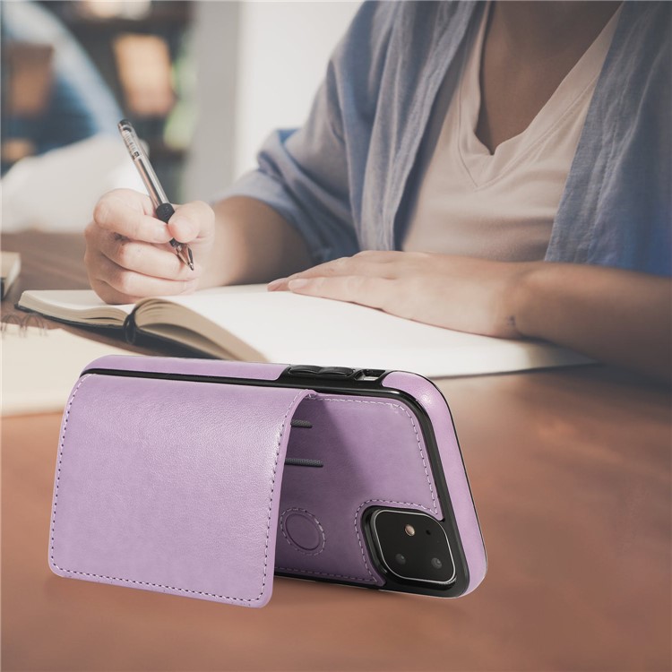 PU Leather + TPU Multiple Card Slots Stand Phone Cover Shell for iPhone 11 6.1 inch (2019) - Purple-13