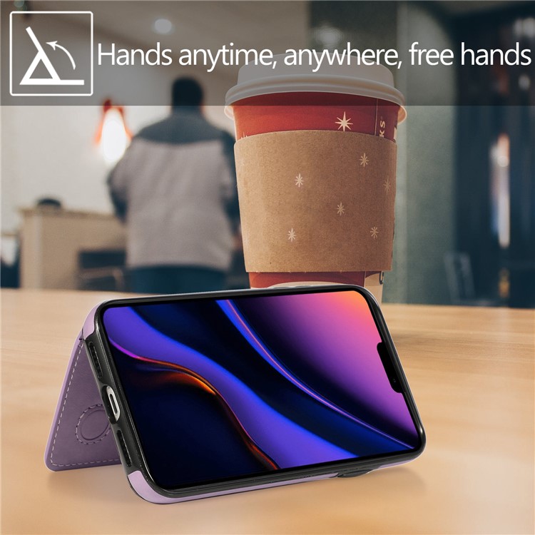 PU Leather + TPU Multiple Card Slots Stand Phone Cover Shell for iPhone 11 6.1 inch (2019) - Purple-14