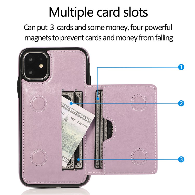 PU Leather + TPU Multiple Card Slots Stand Phone Cover Shell for iPhone 11 6.1 inch (2019) - Purple-3