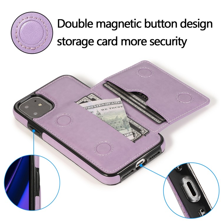 PU Leather + TPU Multiple Card Slots Stand Phone Cover Shell for iPhone 11 6.1 inch (2019) - Purple-5