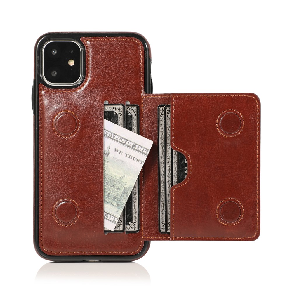PU Leather + TPU Multiple Card Slots Stand Phone Cover Shell for iPhone 11 6.1 inch (2019) - Brown-10