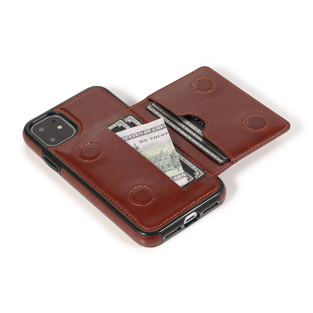 PU Leather + TPU Multiple Card Slots Stand Phone Cover Shell for iPhone 11 6.1 inch (2019) - Brown-11
