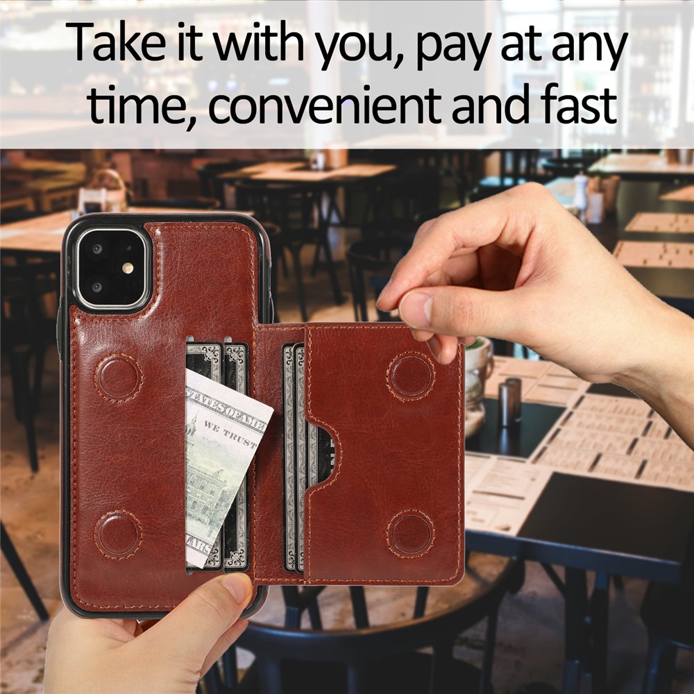 PU Leather + TPU Multiple Card Slots Stand Phone Cover Shell for iPhone 11 6.1 inch (2019) - Brown-12