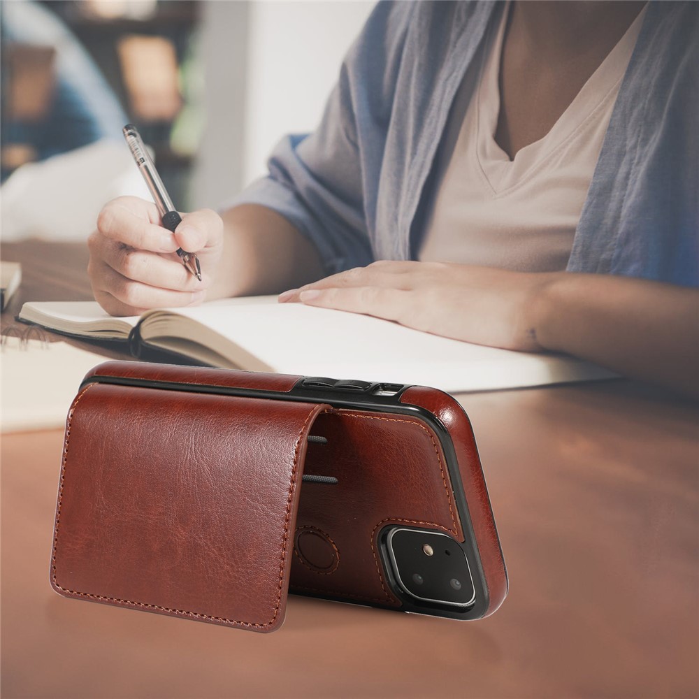 PU Leather + TPU Multiple Card Slots Stand Phone Cover Shell for iPhone 11 6.1 inch (2019) - Brown-13