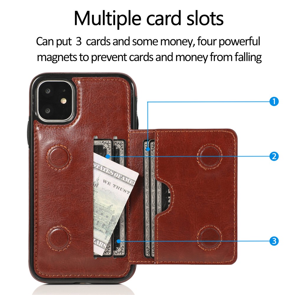 PU Leather + TPU Multiple Card Slots Stand Phone Cover Shell for iPhone 11 6.1 inch (2019) - Brown-3