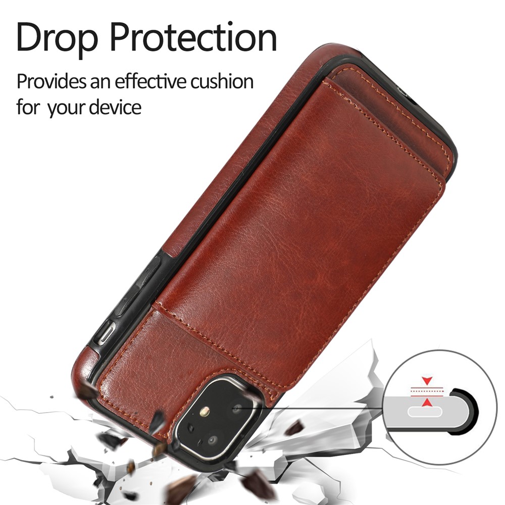 PU Leather + TPU Multiple Card Slots Stand Phone Cover Shell for iPhone 11 6.1 inch (2019) - Brown-4