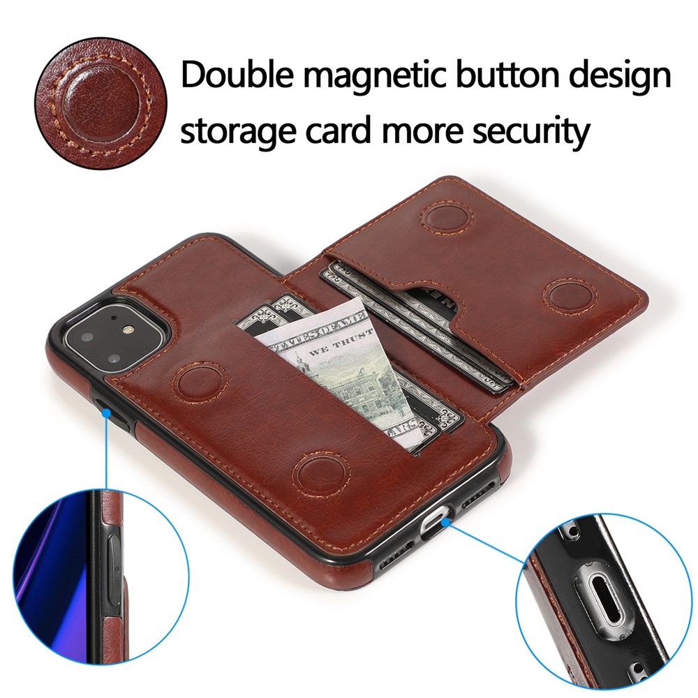PU Leather + TPU Multiple Card Slots Stand Phone Cover Shell for iPhone 11 6.1 inch (2019) - Brown-5