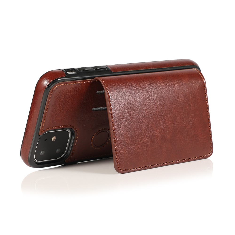 PU Leather + TPU Multiple Card Slots Stand Phone Cover Shell for iPhone 11 6.1 inch (2019) - Brown-9