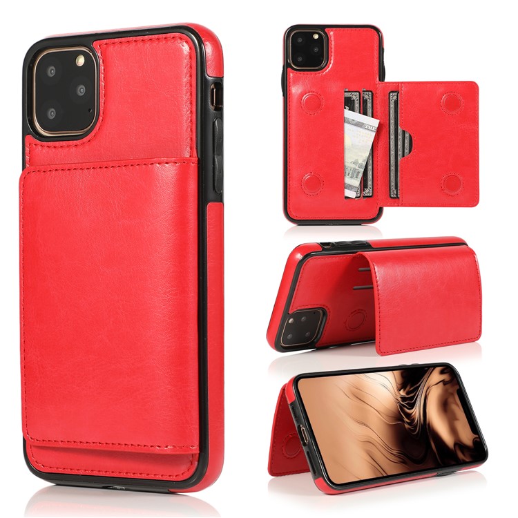 PU Leather + TPU Multiple Card Slots Phone Stand Shell for iPhone 11 Pro 5.8 inch (2019) - Red-1
