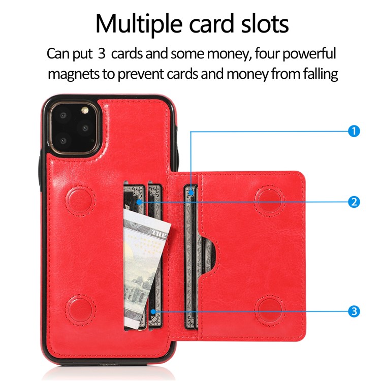 PU Leather + TPU Multiple Card Slots Phone Stand Shell for iPhone 11 Pro 5.8 inch (2019) - Red-10