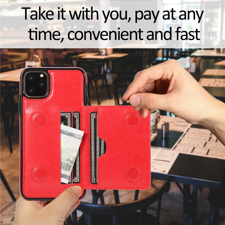 PU Leather + TPU Multiple Card Slots Phone Stand Shell for iPhone 11 Pro 5.8 inch (2019) - Red-11