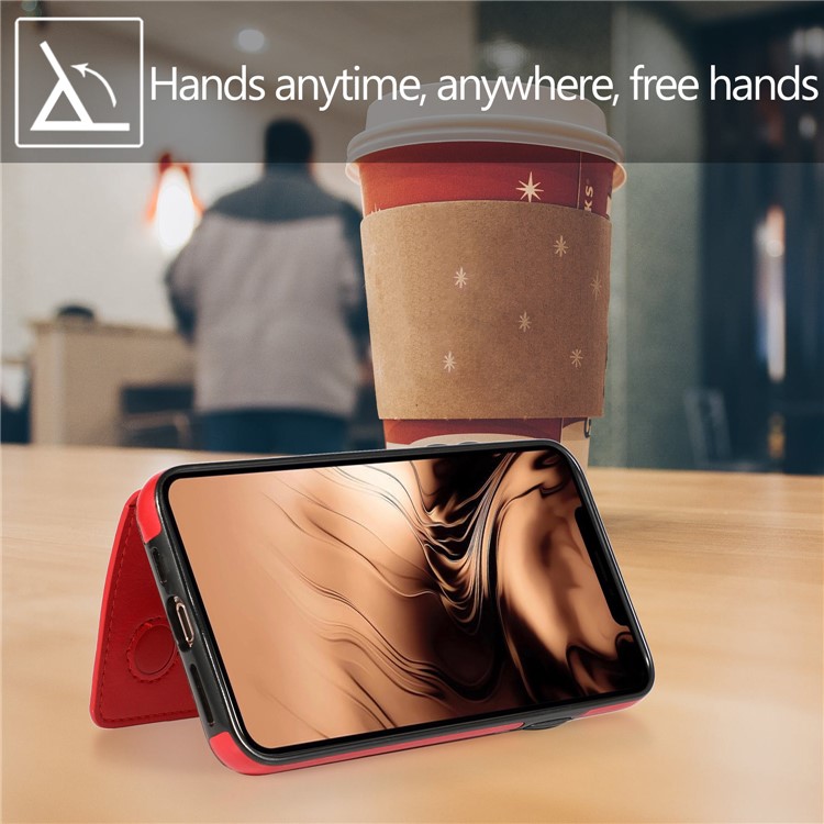 PU Leather + TPU Multiple Card Slots Phone Stand Shell for iPhone 11 Pro 5.8 inch (2019) - Red-13