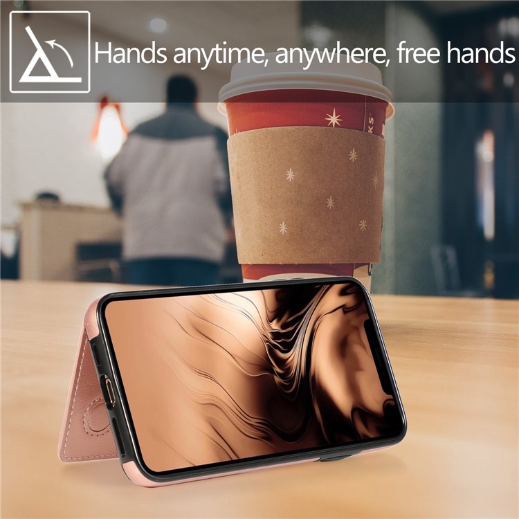 PU Leather + TPU Multiple Card Slots Phone Stand Shell for iPhone 11 Pro 5.8 inch (2019) - Rose Gold-13