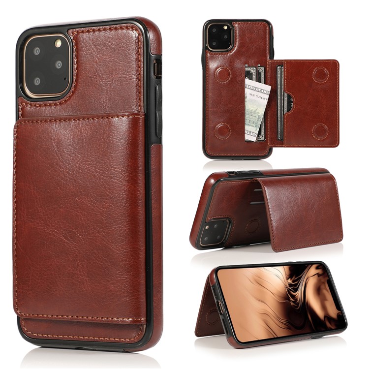 PU Leather + TPU Multiple Card Slots Phone Stand Shell for iPhone 11 Pro 5.8 inch (2019) - Brown-1
