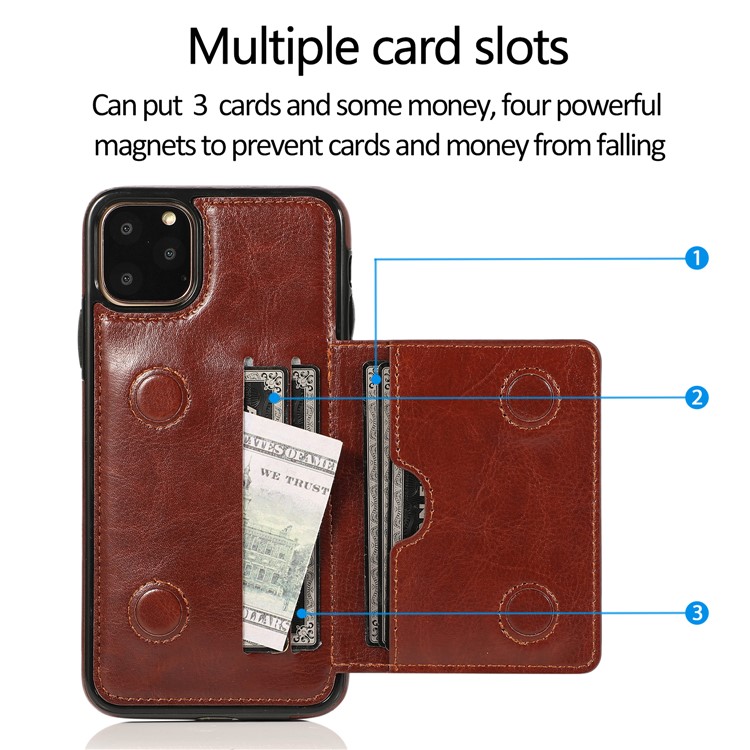 PU Leather + TPU Multiple Card Slots Phone Stand Shell for iPhone 11 Pro 5.8 inch (2019) - Brown-11