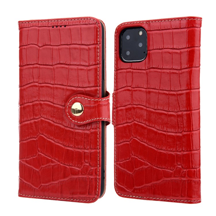 Crocodile Texture Wallet Stand Genuine Leather Case for iPhone 11 Pro Max 6.5 inch - Red-1