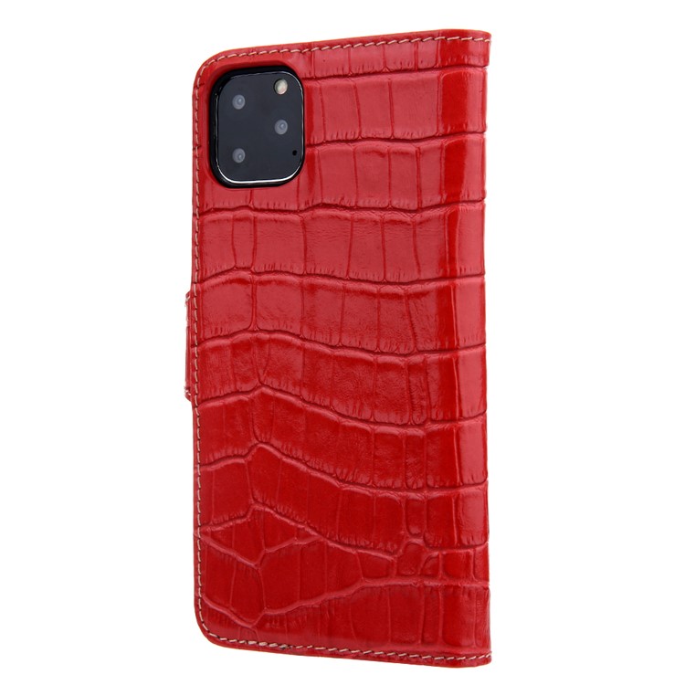 Crocodile Texture Wallet Stand Genuine Leather Case for iPhone 11 Pro Max 6.5 inch - Red-3