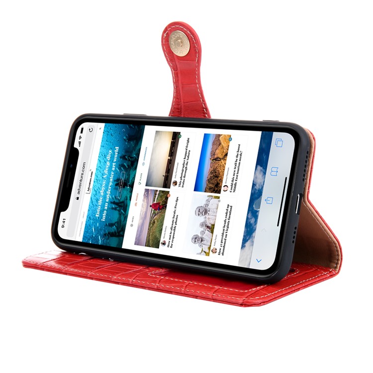 Crocodile Texture Wallet Stand Genuine Leather Case for iPhone 11 Pro Max 6.5 inch - Red-5