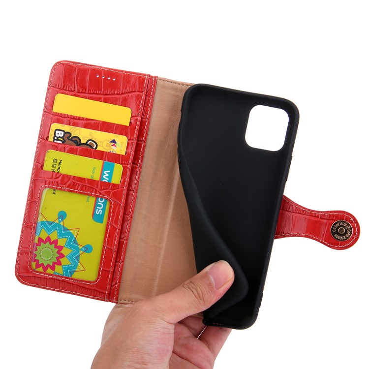 Crocodile Texture Wallet Stand Genuine Leather Case for iPhone 11 Pro Max 6.5 inch - Red-8