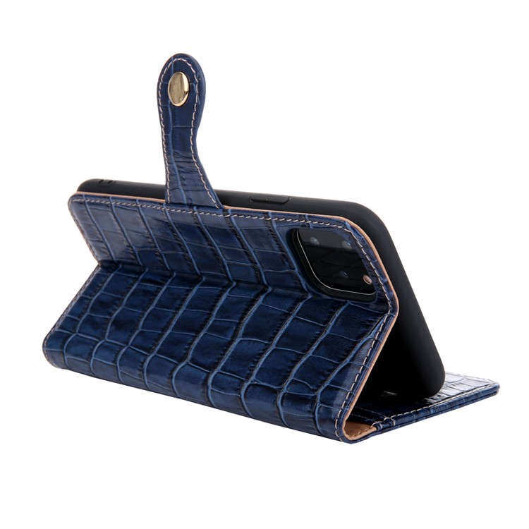 Crocodile Texture Wallet Stand Genuine Leather Case for iPhone 11 Pro Max 6.5 inch - Blue-4