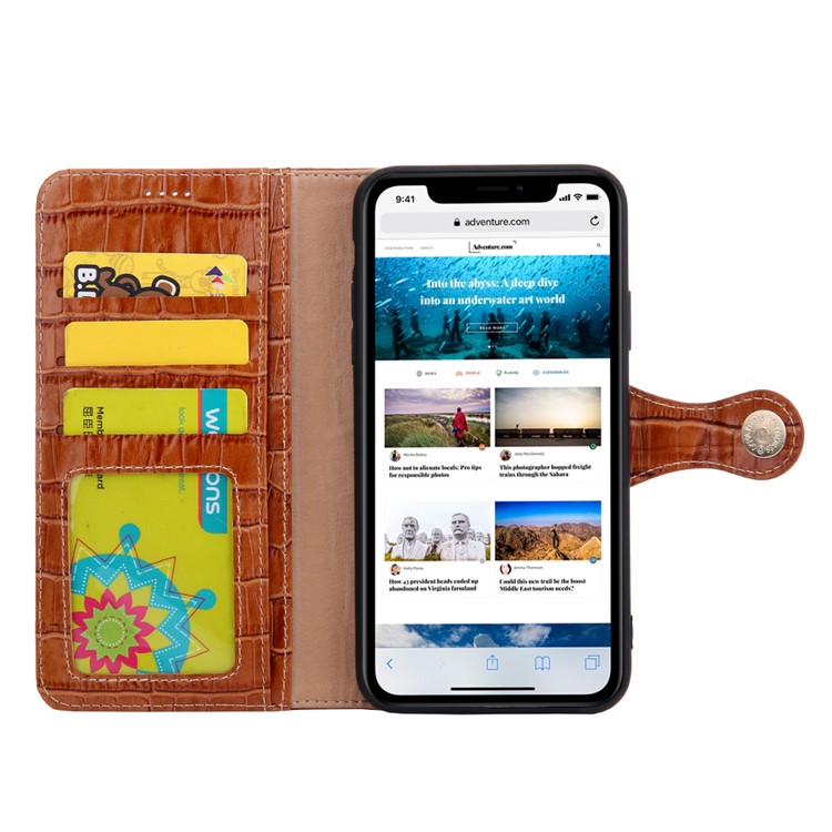 Crocodile Texture Wallet Stand Genuine Leather Case for iPhone 11 Pro Max 6.5 inch - Brown-6