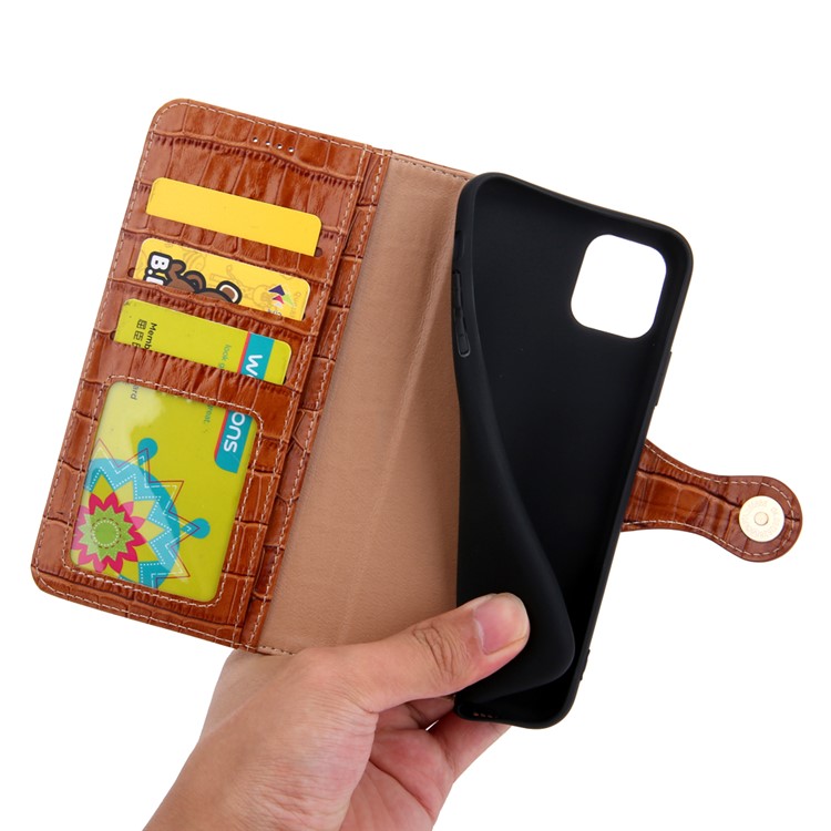 Crocodile Texture Wallet Stand Genuine Leather Case for iPhone 11 Pro Max 6.5 inch - Brown-8