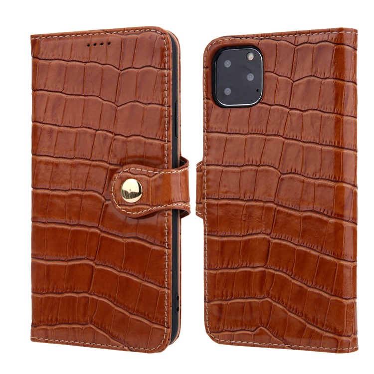 Crocodile Texture Wallet Stand Genuine Leather Case for iPhone 11 6.1 inch - Brown-1