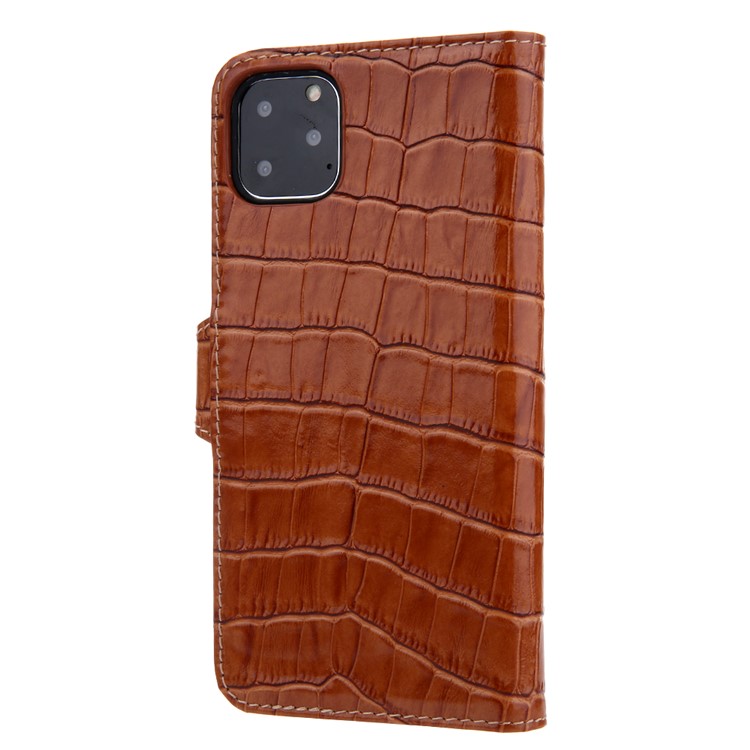 Crocodile Texture Wallet Stand Genuine Leather Case for iPhone 11 6.1 inch - Brown-3
