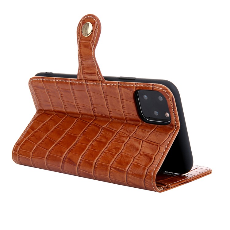 Crocodile Texture Wallet Stand Genuine Leather Case for iPhone 11 6.1 inch - Brown-4