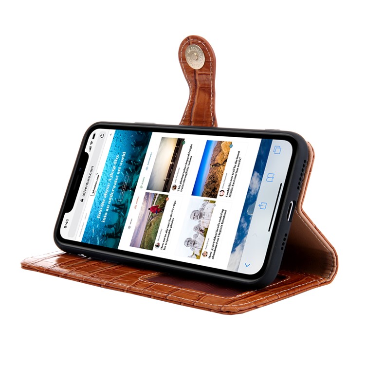 Crocodile Texture Wallet Stand Genuine Leather Case for iPhone 11 6.1 inch - Brown-5