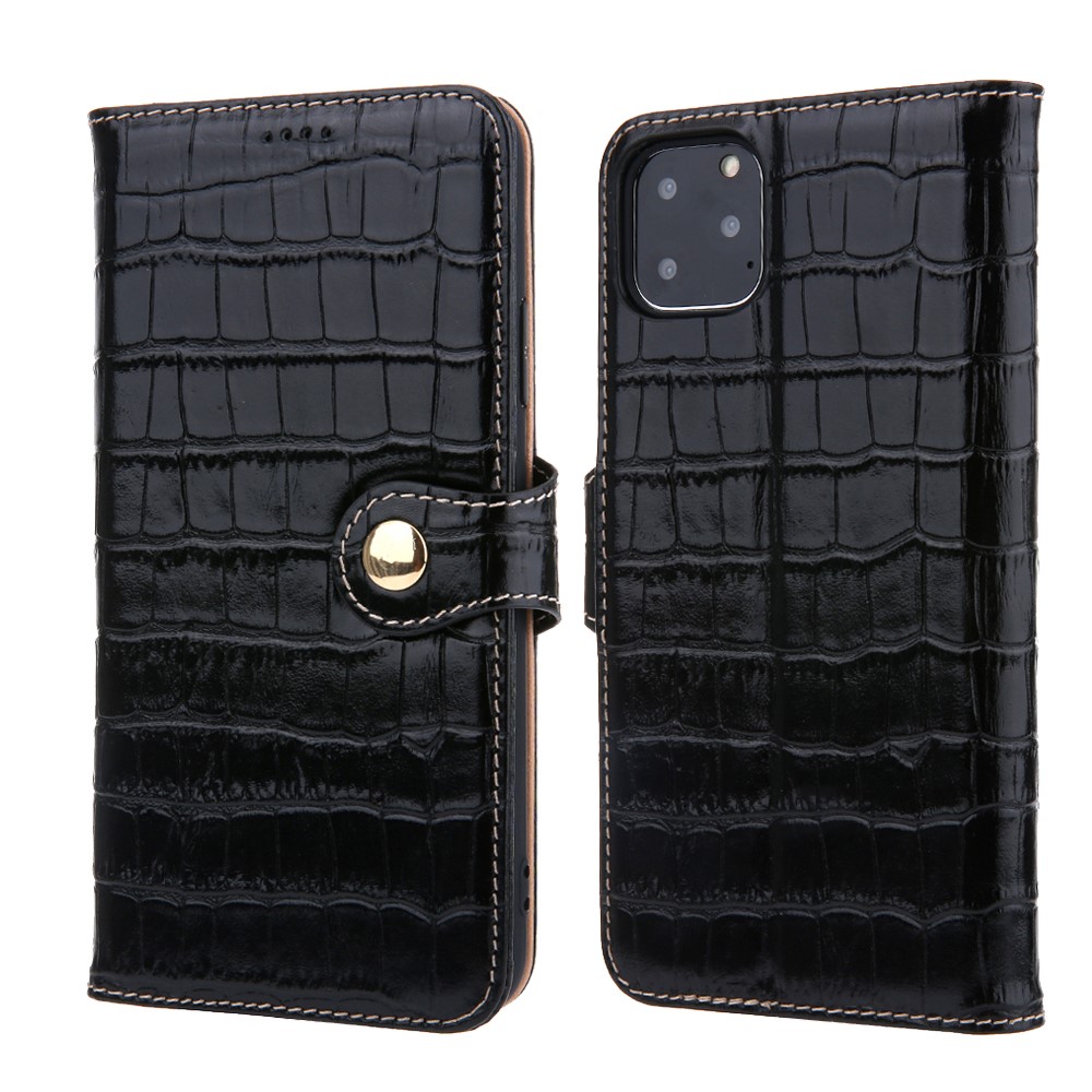 Crocodile Texture Wallet Stand Genuine Leather Case for iPhone 11 6.1 inch - Black-1