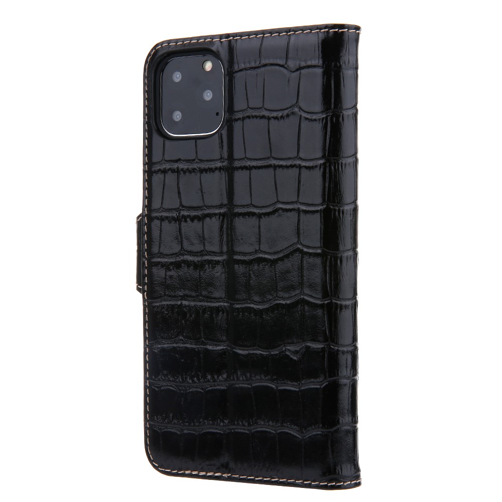 Crocodile Texture Wallet Stand Genuine Leather Case for iPhone 11 6.1 inch - Black-3