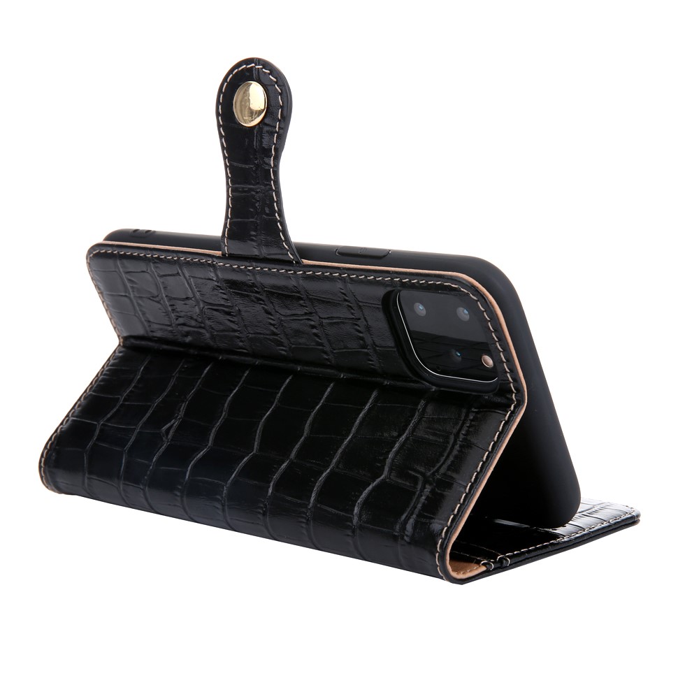 Crocodile Texture Wallet Stand Genuine Leather Case for iPhone 11 6.1 inch - Black-4