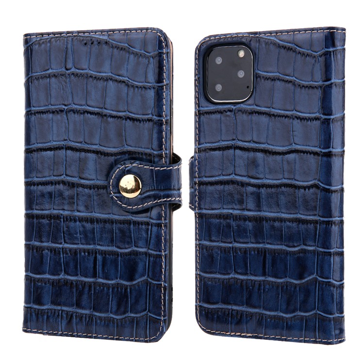 Crocodile Texture Wallet Stand Genuine Leather Case for iPhone 11 6.1 inch - Blue-1